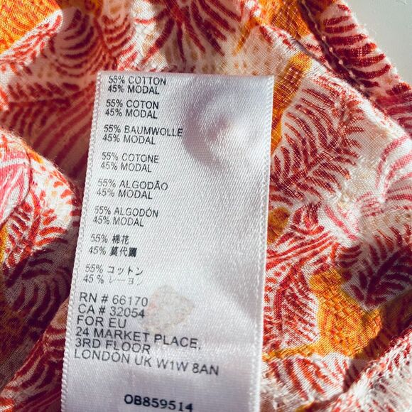 Anthropologie Maeve Top Size 2 Orange Pink Tiger Print Button Up 3/4 Sleeve Boho - Picture 10 of 10